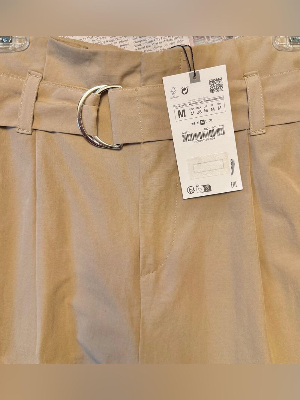ZARA New With Tag M High Rise Paper Bag Straight Leg Camel Cargo Pants Medium - Picture 8 of 15